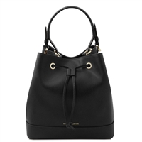 Leather Bucket Bag - Black by Tuscany Leather