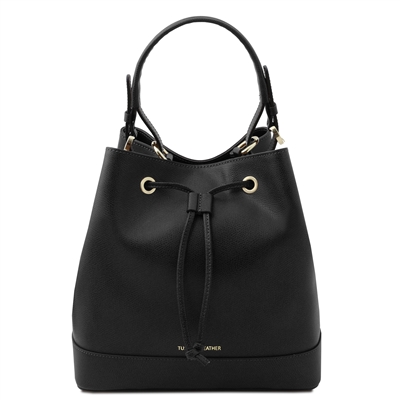 Leather Bucket Bag - Black by Tuscany Leather