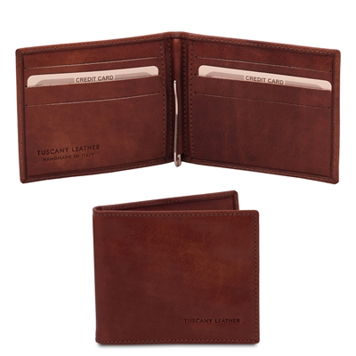 TL142055 Leather Money Clip Wallet for Men - Brown by Tuscany Leather
