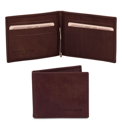 TL142055 Leather Money Clip Wallet for Men - Dark Brown by Tuscany Leather