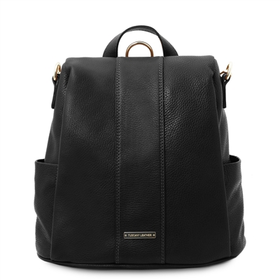 TL142138 Soft Leather Backpack for Women - Black by Tuscany Leather