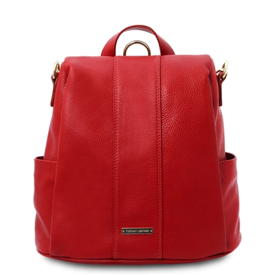TL142138 Soft Leather Backpack for Women - Red by Tuscany Leather
