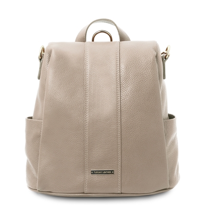 TL142138 Soft Leather Backpack for Women - Light Taupe by Tuscany Leather