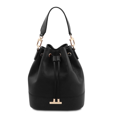 TL142146 Leather Bucket Bag - Black by Tuscany Leather