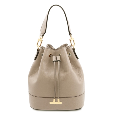 TL142146 Leather Bucket Bag - Light Taupe by Tuscany Leather