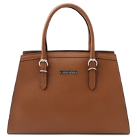 TL142147 Leather Handbag - Black by TL142146 Leather Bucket Bag - Cognac by Tuscany Leather