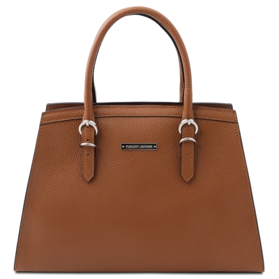 TL142147 Leather Handbag - Black by TL142146 Leather Bucket Bag - Cognac by Tuscany Leather
