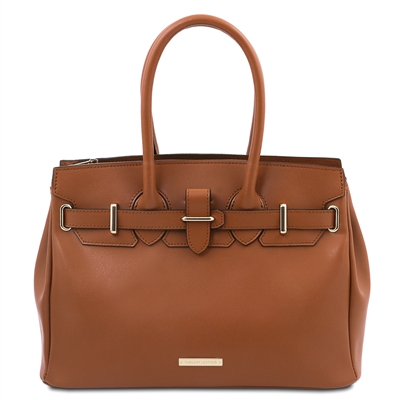 TL142174 Leather Handbag - Cognac by Tuscany Leather
