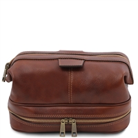 Jacob Leather Toiletry Bag - Brown by Tuscany Leather