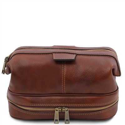 Jacob Leather Toiletry Bag - Brown by Tuscany Leather