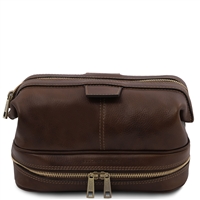 Jacob Leather Toiletry Bag - Dark Brown by Tuscany Leather