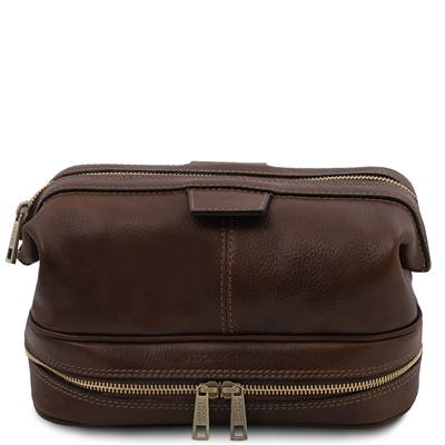 Jacob Leather Toiletry Bag - Dark Brown by Tuscany Leather