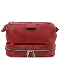 Jacob Leather Toiletry Bag - Red by Tuscany Leather