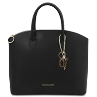 TL142212 Keyluck Leather Tote Bag - Black by Tuscany Leather
