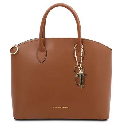 TL142212 Keyluck Leather Tote Bag - Cognac by Tuscany Leather