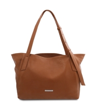 TL142230 Soft Leather Shoulder Bag for Women - Cognac by Tuscany Leather