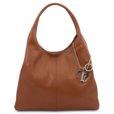 TL142264 Keyluck Soft Leather Shoulder Bag for Women - Cognac by Tuscany Leather
