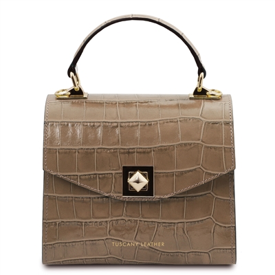 Atena Croc Print Leather Mini Bag in Light Taupe by Tuscany Leather