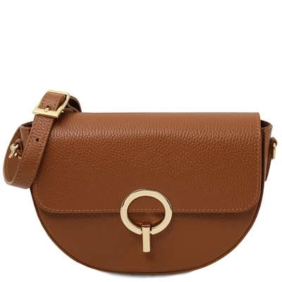 Astrea Leather Shoulder Bag for Women - Cognac by Tuscany Leather