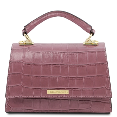 Afrodite Croc-Print Leather Handbag - Dusty Rose by Tuscany Leather