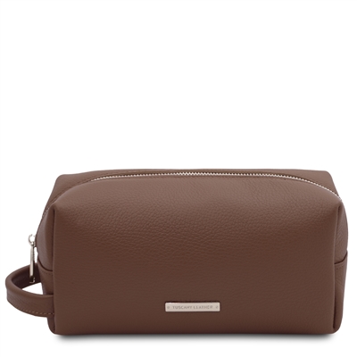 TL142324 Leather Toiletry Bag - Dark Taupe by Tuscany Leather