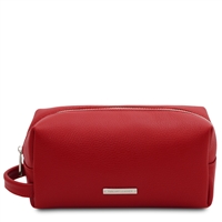 TL142324 Leather Toiletry Bag - Lipstick Red by Tuscany Leather