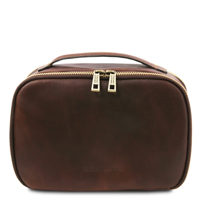 Marvin Leather Toiletry Bag - Dark Brown by Tuscany Leather