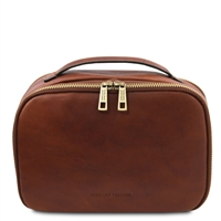 Marvin Leather Toiletry Bag - Brown by Tuscany Leather