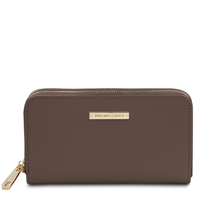 TL142343 Gaia Leather Wallet for Women in Dark Taupe by Tuscany Leather
