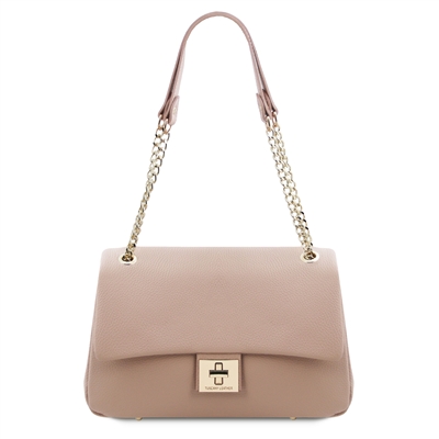 Elettra Leather Shoulder Bag for Women - Nude by Tuscany Leather