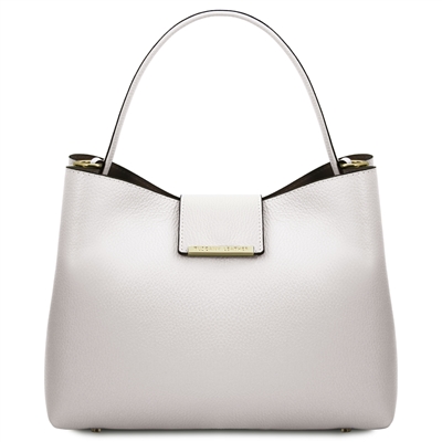 Clio Leather Bucket Bag in White by Tuscany Leather