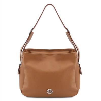 TL142362 Charlotte Soft Leather Shoulder Bag for Women in Caramel by Tuscany Leather