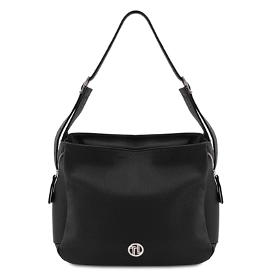TL142362 Charlotte Soft Leather Shoulder Bag for Women in Black by Tuscany Leather
