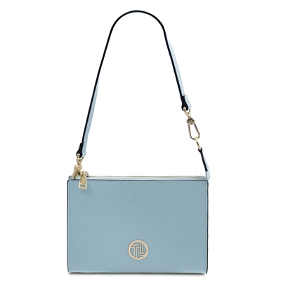 TL142365 Perla Leather Clutch Bag - Light Blue by Tuscany Leather