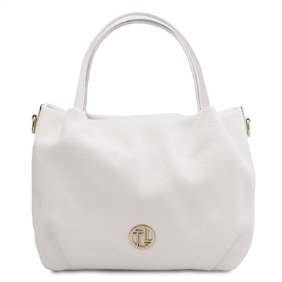 TL142372 Nora Soft Leather Handbag - White by Tuscany Leather