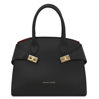 Coccola Leather Handbag - Black by Tuscany Leather