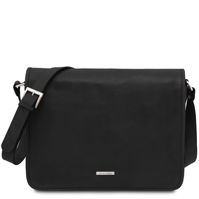 Matte Leather Messenger Bag for Men - Black | Italian Leather