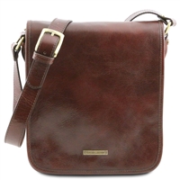 TL141255 Small Leather Messenger Bag for Men - Brown by Tuscany Leather