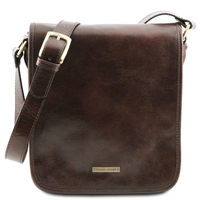TL141255 Small Leather Messenger Bag for Men - Dark Brown by Tuscany Leather