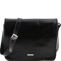 TL141254 Leather Messenger Bag for Men - Black by Tuscany Leather