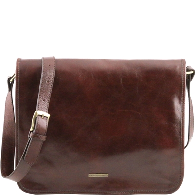 TL141254 Leather Messenger Bag for Men - Brown by Tuscany Leather