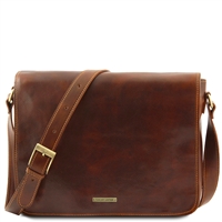 TL90475 Double Leather Messenger Bag for Men - Brown by Tuscany Leather