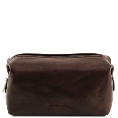 TL141220 Smarty Leather Toiletry Bag for Men - Dark Brown by Tuscany Leather