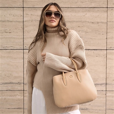 Shop Instagram. Camelia Leather Handbag in Champagne
