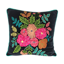 Embroidered Navy Floral Pillow