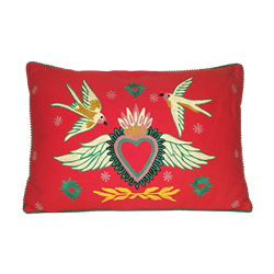 Embroidered Orange Bird Pillow