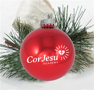 Cor Jesu Red Glass Ball Christmas Ornament