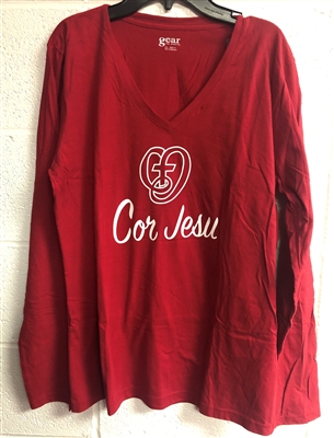 Cor Jesu V-Neck Red Long-Sleeve Tee