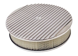 Image of 1967 - 1992 Firebird Air Cleaner Assembly, Round Open Element, POLISHED ALUMINIUM Finned Classic Ribbed Design