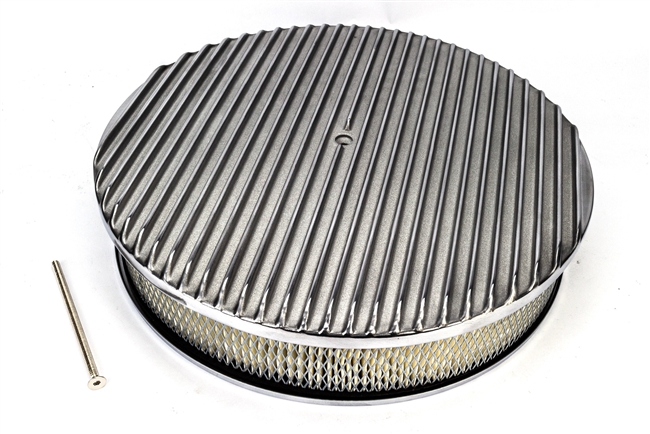 Image of 1967 - 1992 Firebird Air Cleaner Assembly, Round Open Element, POLISHED ALUMINIUM Finned Classic Ribbed Design